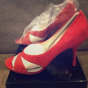 Boutique 9 suede, red open-toed formal heel